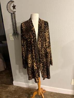 Susan Graver Liquid Knit Animal Print Open Front Duster Cardigan